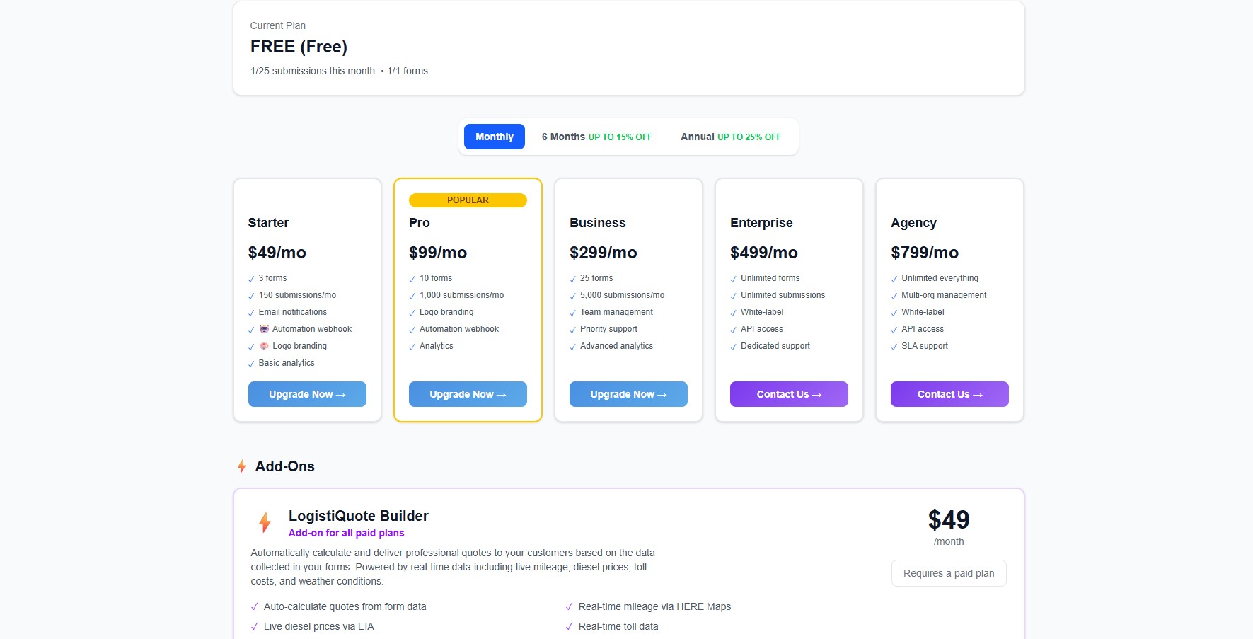 Billing and upgrade plans