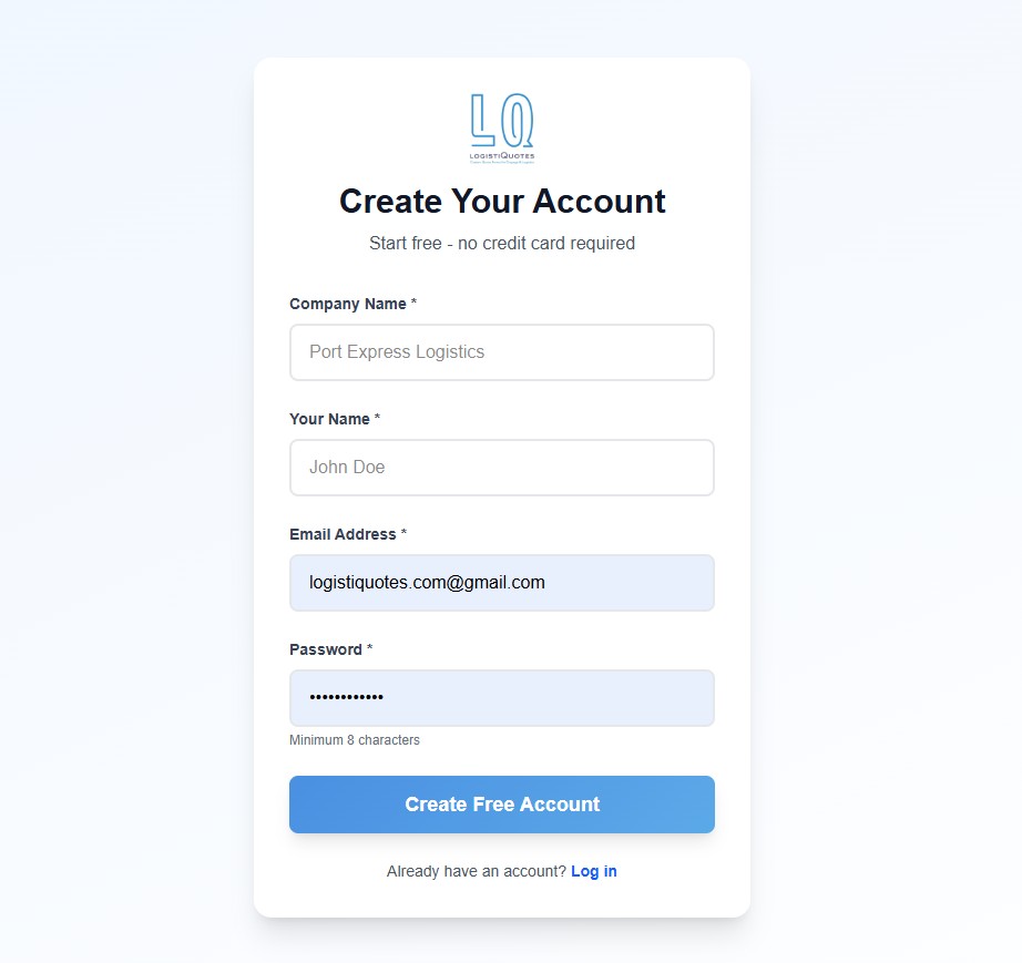 Create Your Account form