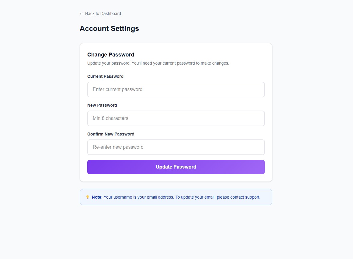 Settings password change