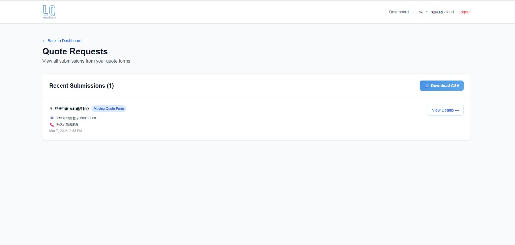 Submissions list view