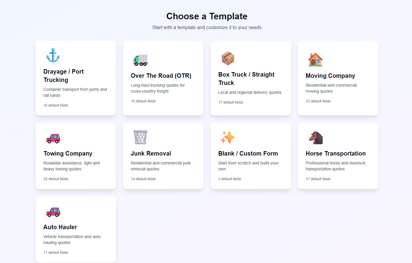 Create new form template gallery
