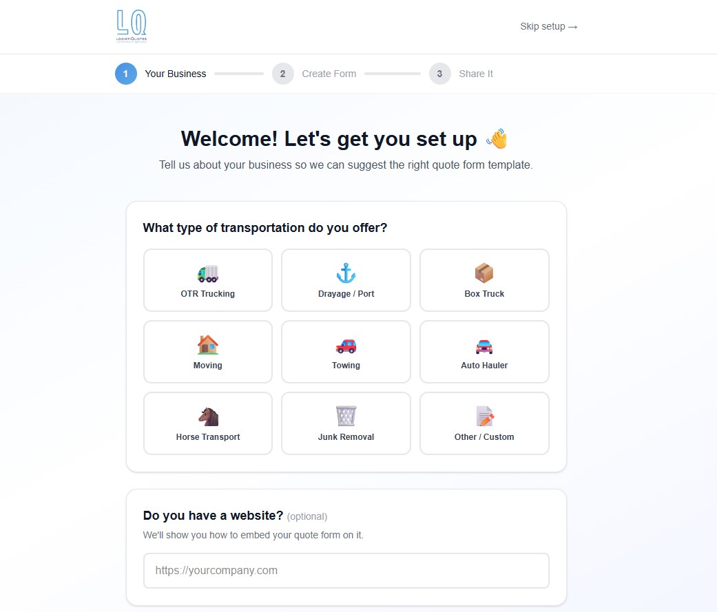 Onboarding wizard template selection